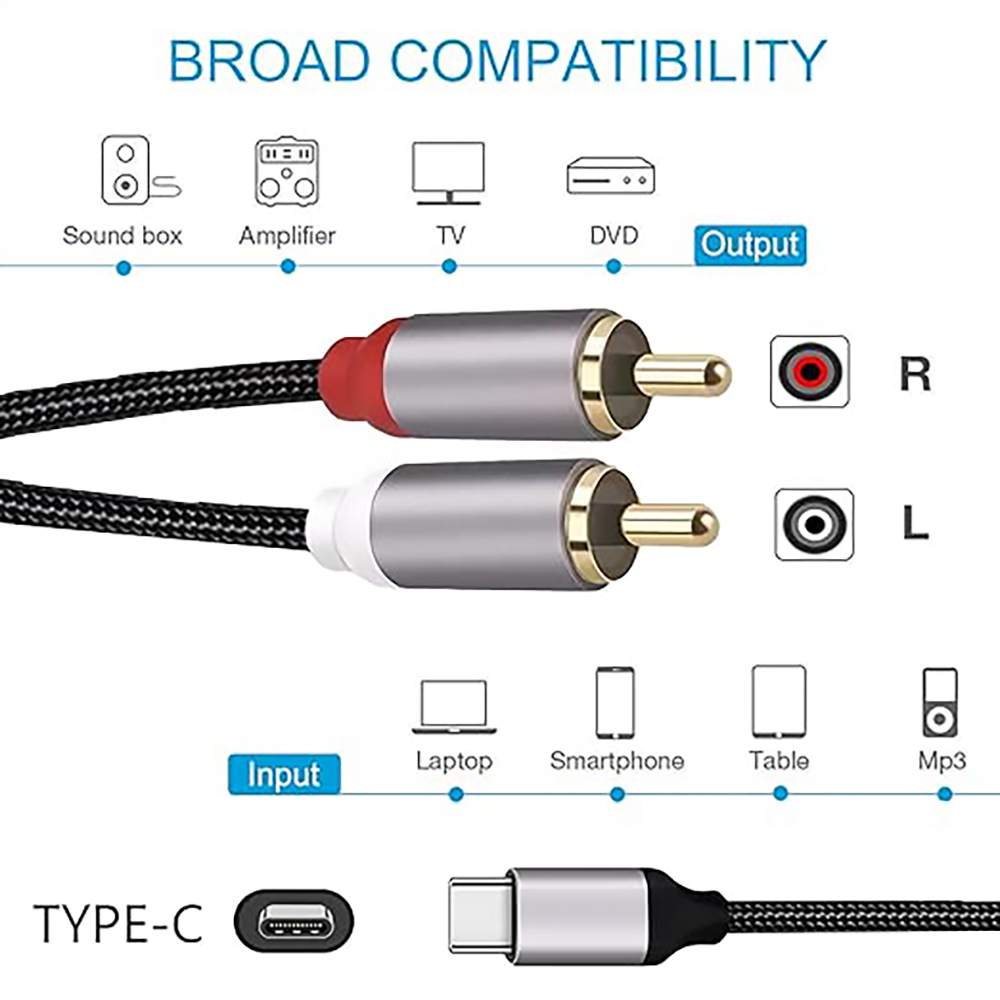 USB C to 2 RCA Audio Cable, Ty - Audio Home Cinema recension och pris
